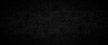 Panorama Black Concrete Background Wall, Abstract Grunge Loft Texture