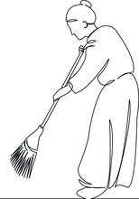 Elderly Woman Sweeping The Floor