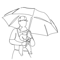 Wall Mural - a man with a child under an umbrella