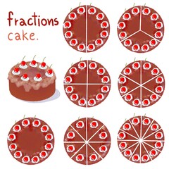 set of cake chocolate shaped fractions hand drawn colorful