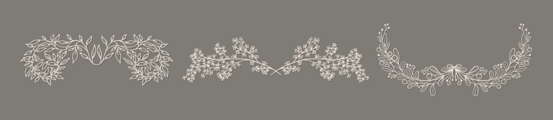 Wall Mural - Floral dividers collection, hand drawn line border with branches, leaves and berries. Vector vintage elegant decorative elements for books, greeting cards, invitations, web