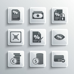 Canvas Print - Set Coin money with dollar, Credit card, Eye percent, Finance document, euro symbol, Safe, and and lock icon. Vector