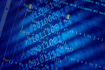 abstract background of digital binary code of defi software. crypto programming software code on com