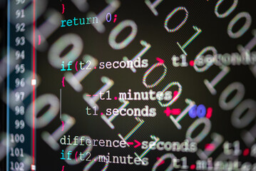 abstract background of digital binary code of defi software. crypto programming software code on com