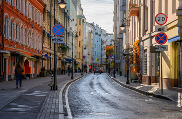 Naklejka na meble Street in center of Moscow in Russia. Cozy cityscape in Moscow. Architecture and landmarks of Moscow.
