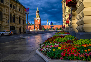 Fototapete - Kremlin, Red Square and Ilinka street in Moscow, Russia. Architecture and landmarks of Moscow. Cityscape of Moscow