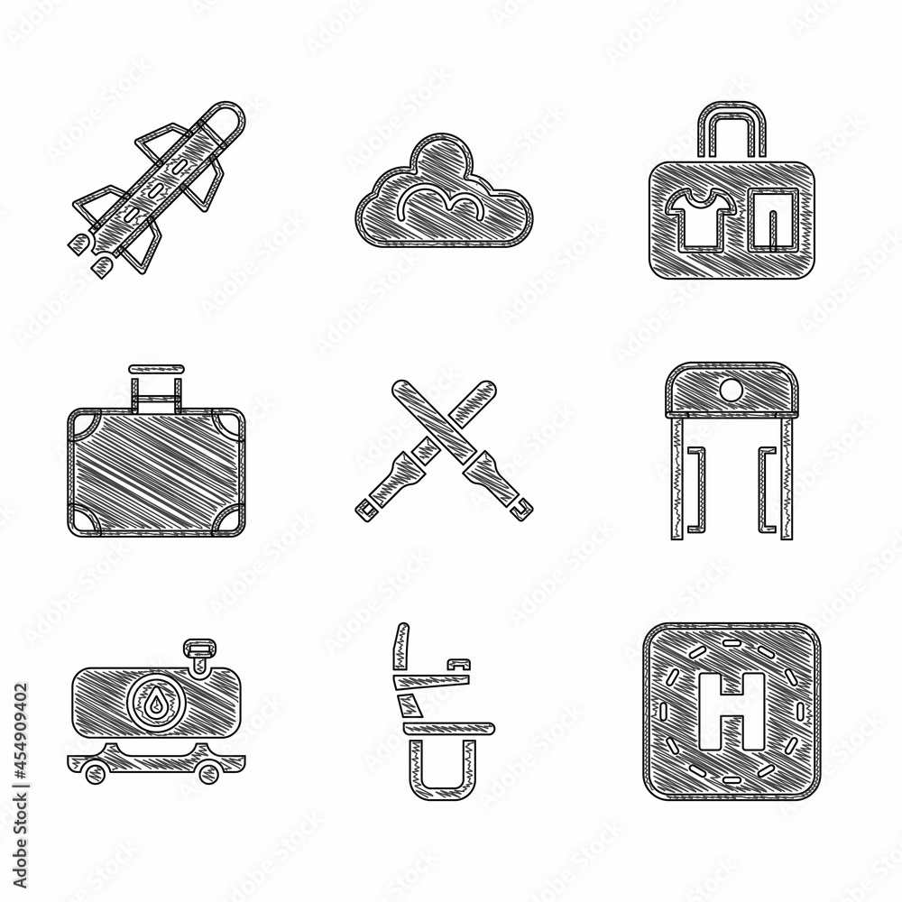 Set Marshalling wands, Airplane seat, Helicopter landing pad, Metal ...