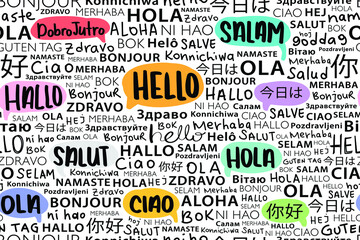 hello in different languages seamless pattern texture background design