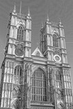 Fototapeta Big Ben - Westminster Abbey's facade in black and white ,London, UK.
