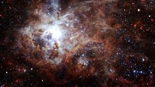 Loop Space Travel The Tarantula Nebula. Space Flight To Star Field Galaxy And Nebulae Deep Space Exploration. 4K 3D Seamless Looping Flight To Tarantula Nebula. Elements Furnished By NASA Image. 
