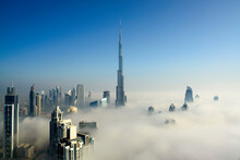 Dubai City View In Fog, United Arab Emirates