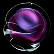 3d render of abstract art of surreal alien ball flower in spherical round wavy spiral smooth soft biological lines forms in transparent plastic in violet and purple gradient color on black background