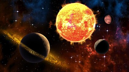 Wall Mural - Spacescape background slowly moving through planetary system universe galaxies stars and nebulae