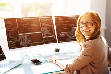 programmer woman coding on computer