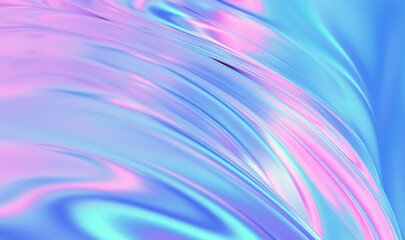 Poster - Cloth fabric gradient waves abstract background. Iridescent chrome wavy surface. Liquid surface, ripples, reflections. 3d render illustration.