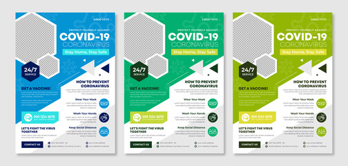 Wall Mural - covid 19 or coronavirus flyer template design for medical healthcare service marketing. hospital, do