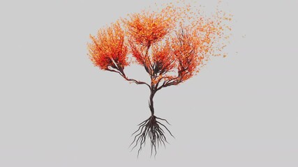 Growing Tree in a shape of a human brain. Seasonal transition. Sun rays shining through the tree. From Summer To Fall. Eco Concept.