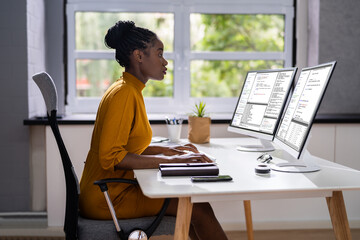 african american woman programmer. girl coding