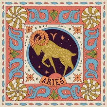 Aries Zodiac Sign. Horoscope. Illustration For Souvenirs And Social Networks.