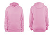 woman's pink blank hoodie template,from two sides, natural shape on invisible mannequin, for your design mockup for print, isolated on white background.
