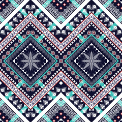 Ikat Indian ethnic pattern. Aztec fabric carpet mandala ornament boho chevron textile decoration wallpaper. Tribal turkey African traditional embroidery vector illustrations background 