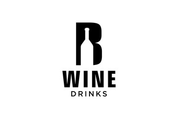 initial letter B with wine bottle logo design template