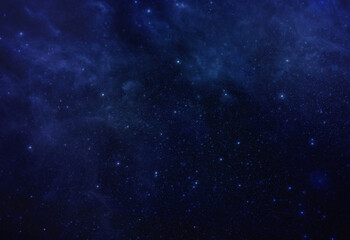 Wall Mural - Star in Blue Space background. Star field, cosmos cloud, galaxy, night starry sky, blue shining star, starlight sparkles in blue universe space background. Colorful Starry Night Outer Space background