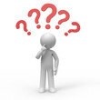 © Duan - 3d man thinking with question marks over his head.