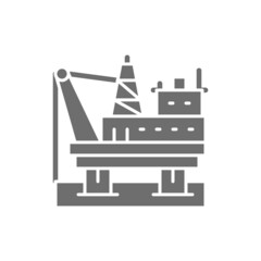 Sticker - Oil platform in sea, fuel rig, pumping station grey icon.