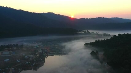 Wall Mural - footage of beautiful scenery of ban rak thai village is the famous tourist attraction in winter in m