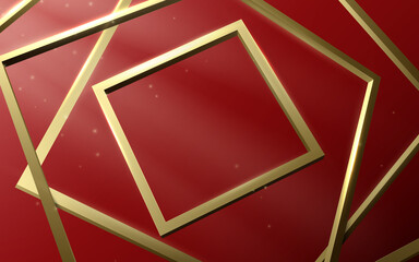 Poster - Abstract gold square shaped frames overlap on a red background. Luxury background. Vector illustration