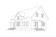 © konstruktor1980 - 3D suburban house model. Drawing of the modern building. Cottage project on white background. Vector blueprint.