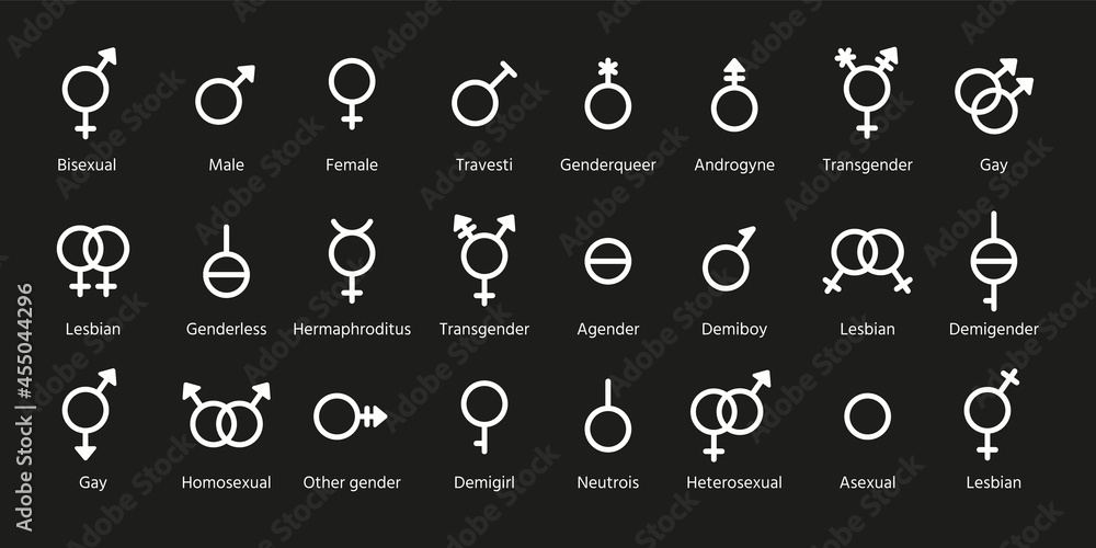 Random Gender Signs Gender symbols. Vector. Sexual orientation outline signs. Set male and ...