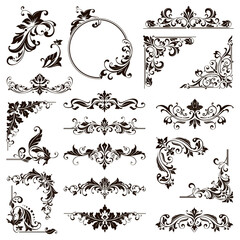 Sticker - Ornamental design lace borders and corners Vector set art deco floral ornaments elements