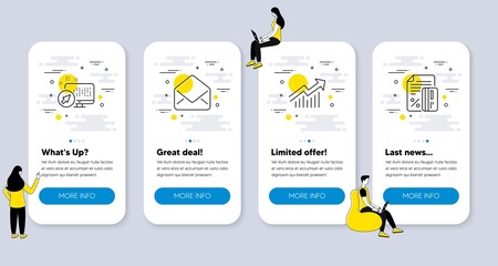 Wall Mural - Set of Technology icons, such as Demand curve, Mail, Web system icons. UI phone app screens with people. Credit card line symbols. Statistical report, E-mail, Computer. Loan percent. Vector
