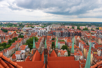 Wall Mural - Top view on Gdansk old town and Motlawa river, Poland at sunset. Also known as Danzig and the city of amber.