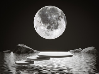 abstract background scene for cosmetic product and package presentation, stone podium display on ful