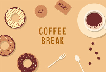 Wall Mural - vector background with coffee and sweets for banners, cards, flyers, social media wallpapers, etc.