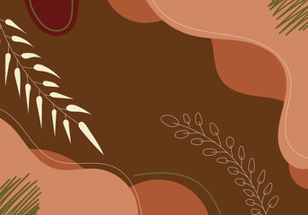 Wall Mural - abstract hand drawn brown organic shape with leaves lines on white background