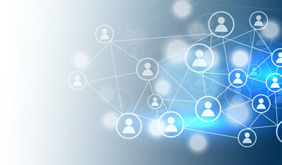 Social network connection concept blue background