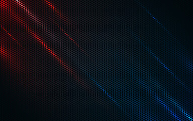 Wall Mural - hexagon texture black background with orange and blue light effect