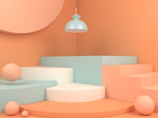 abstract geometric shape pastel color template minimal modern style wall background,for booth podium stage display table mock up composition 3d rendering 