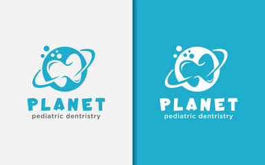 Wall Mural - Dental Dentistry Logo Design with Fun Planet Concept.