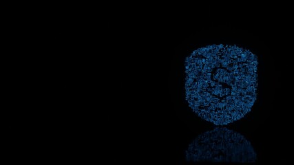 Poster - 3d rendering mechanical parts in shape of symbol of dollar isolated on black background with floor reflection