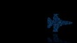 © Destrosvet - 3d rendering mechanical parts in shape of symbol of fighter jet isolated on black background with floor reflection