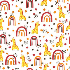 Wall Mural - cute giraffe and star vector pattern design