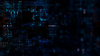 Abstract technology background/3d illustration. Colored background with digital integrated network technology. Technology background, Circuit board futuristic server code processing.