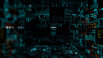 Fototapete - Abstract technology background/3d illustration. Colored background with digital integrated network technology. Technology background, Circuit board futuristic server code processing.