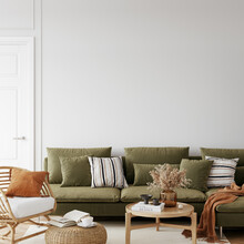 Friendly Interior Style. Living Room. Wall Mockup. Wall Art. 3d Rendering, 3d Illustration