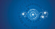 © simbos - Happy New Year 2022 modern circle word cloud text with sparkle firework white blue greeting card